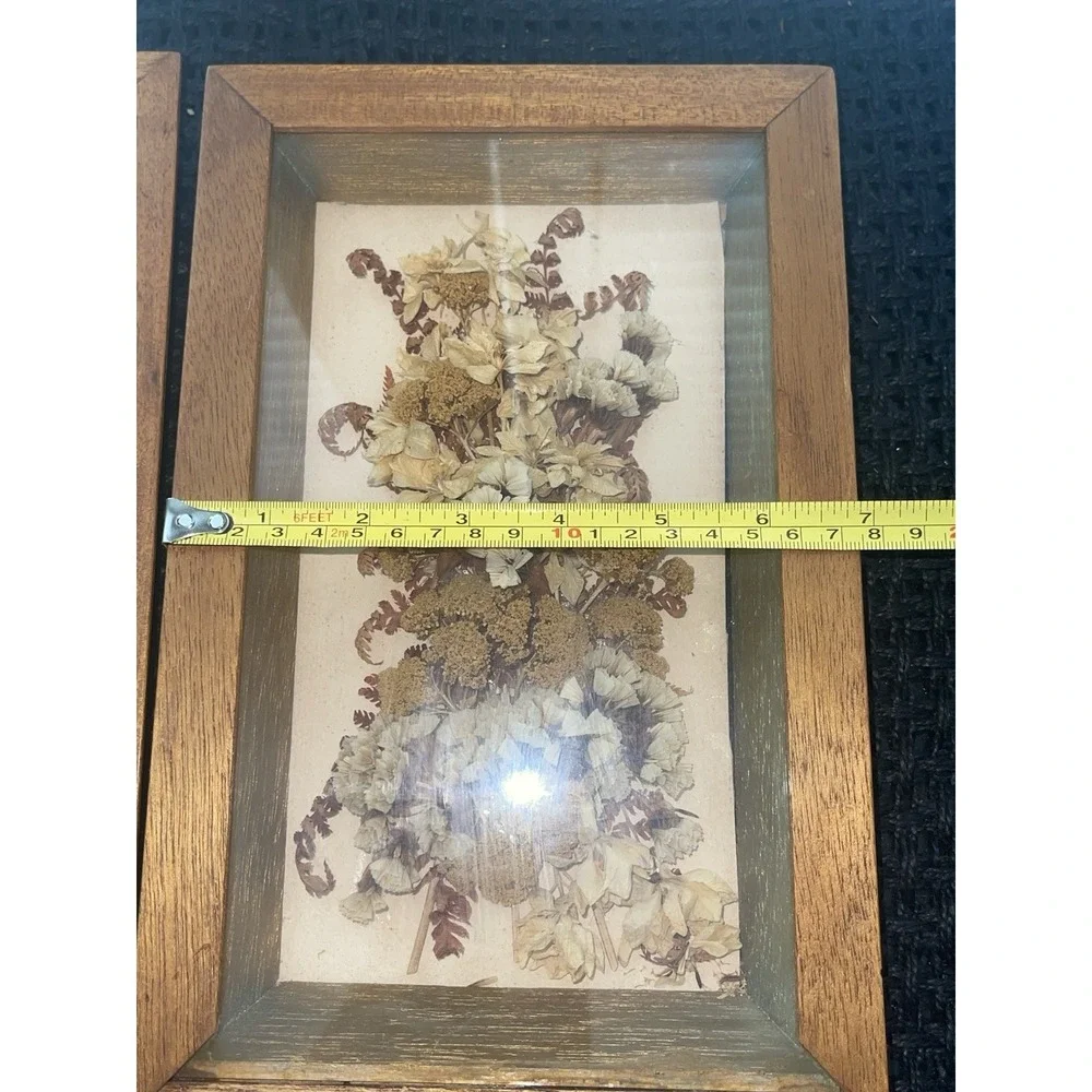 Vintage Dried Flowers Petals In Shadow Box Wood‎ Framed Wall Art Set of 2
